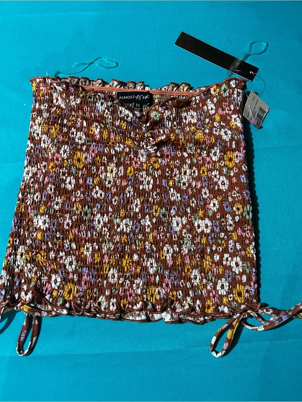 Almost Famous Multicolor Floral Smocked Tube Top — Rust Base